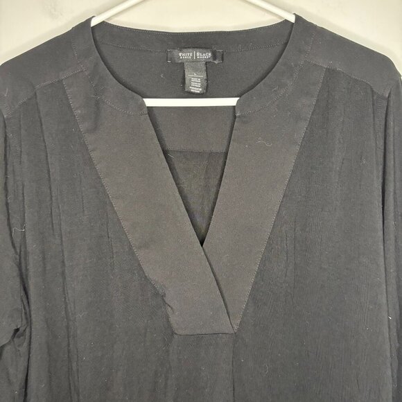 WHITE HOUSE BLACK MARKET V-Neck Tunic Large Black Long Sleeve Flowy Stretch - Picture 1 of 5